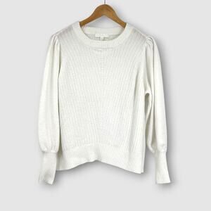 Adyson Parker White Ribbed Puff-Sleeve Sweater Size XL